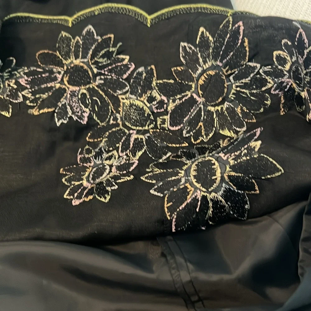 Jessica Howard black floral embroidered halter dress linen blend lined size 12